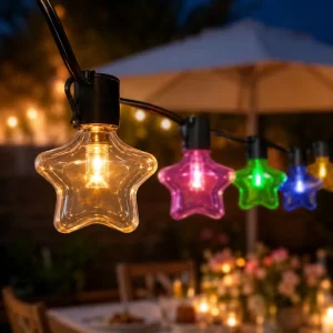 Bar Market Light with Remote Control and Dynamic RGBIC Bulbs for Patio and Fence