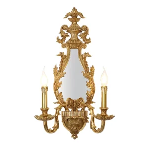 Baroque Copper Wall Lamps Vintage Candle Wall Lamp with Mirror Home Decor Luxury High end Restaurant Brass Wall Lamp