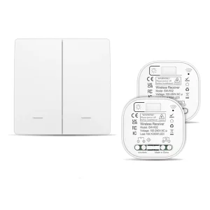 Battery-Free 2-Gang Motion-Activated RF Switch 10A Waterproof Wireless Wall Controller Self-Powered