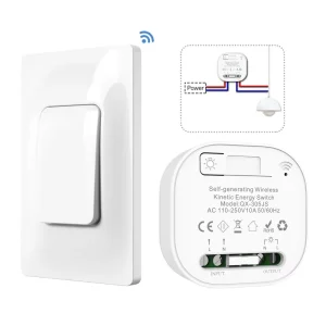 Battery-Free Kinetic Energy Wall Lighting Switch 100m Range 1 Gang 1 Way US Self-Powered Wireless Switch