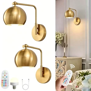 Battery Operated LED Wall Sconces Rechargeable Cordless Wall Light Fixture with Remote Control RGB Dimming for Home