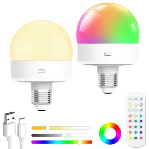 Battery-Operated RGB E27/E12 LED Smart Bulb Dimmable CCT Change Remote Control Rechargeable Globe