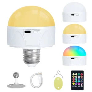 Battery-Operated Rechargeable RGB E27 LED Bulb with Remote Control