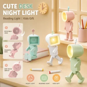 Battery-Powered Astronaut Robot Night Light, DIY Magnetic LED Desk Lamp for Kids
