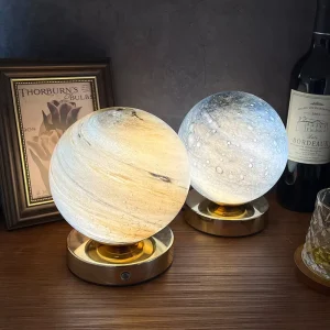 Battery-Powered LED Starry Sky Moon Night Light with RGB Touch Control and Glass Body