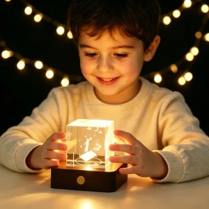 Battery-Powered USB-Rechargeable Wooden Crystal Ball Lamp, 12-Color RGB, for Home Decor