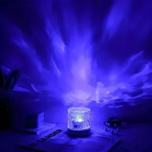 Bedroom Bedside Game Room Gift USB Remote Control LED Crystal Water Ripple Projector Night Light Table Lamp