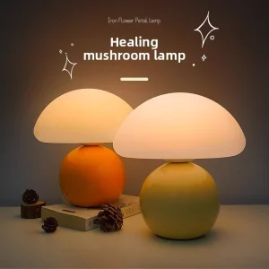 Bedroom Bedside Lamp High end Creamy tone Mushroom Ceramic Modern Glazed Glass Ambient Night Light Study Remote Control