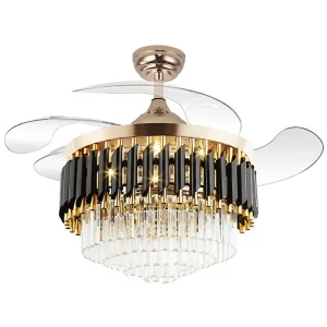 Bedroom Crystal LED Ceiling Fan Light with Smart Chandelier and Fan