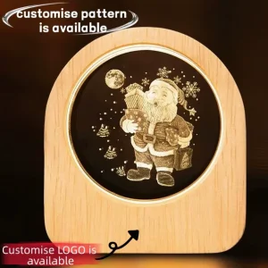 Bedroom Living Room Decoration 3D Optical Creative Bedside Lamp USB Light Night Light Wood Carved Acrylic Table Lamp