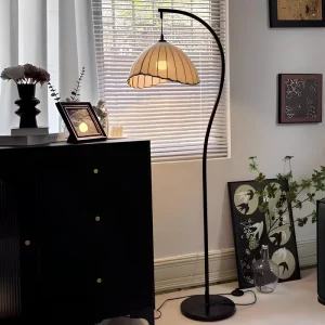 Bedside Nordic Corner Modern Floor Lamp Wabi Sabi Japanese Floor Standing Lamp for Living Room with Fabric Lampshade