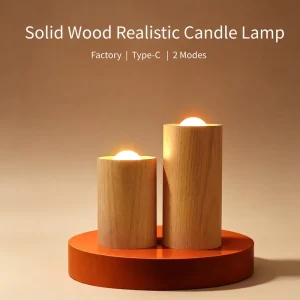 Beech Wood Mini Electronic Candle Light Type C Rechargeable Touch Control LED Night Light 2 Modes Bedroom Party Decoration
