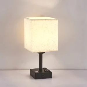 Best Selling Multi-functional Bedside Table Lights Round Fabric Desk Lamps for Home with AC Outlet USB C