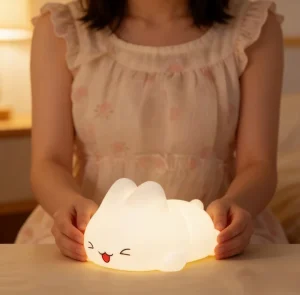 Big Face Bunny Night Light Silicone Rechargeable LED Lamp Touch Sensor Dimmable Kids Baby Bedroom Nursery Sleeping Light