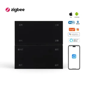 Black 8-Gang Zigbee Smart Switch with 4 Control and 4 Scene Buttons PC Panel Zero Live Wire