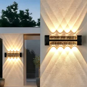 Black Aluminum Crystal LED Outdoor Wall Light 12W 14W 16W IP65 Waterproof AC85 265V Warm White Surface Mount Exterior Wall Lamp