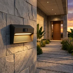 Black Aluminum Modern Outdoor Wall Lamp with Motion Sensor Waterproof Durable Light for Garden Patio Courtyard