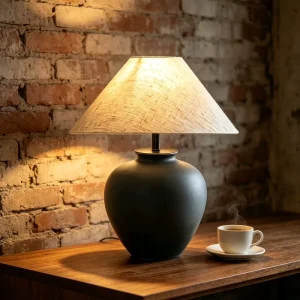 Black Ceramic Table Lamp Linen Fabric Shade Decor Desk Light for Bedroom Bedside Hotel Living Room Home Decoration Lighting