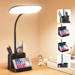Black LED Desk Lamp Gooseneck Tube Office Reading Table Lamp with Storage Suitable Bedroom Study Office