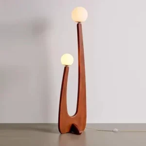Black Walnut Solid Wood Floor Lamp LED G9 Base Lighted Brass and Metal Shade Nordic Modern Bedroom Study Art with RGB Glass 15 90
