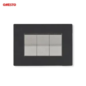 Black and Grey 3 Gang Push Button Wall Light Switch and Socket