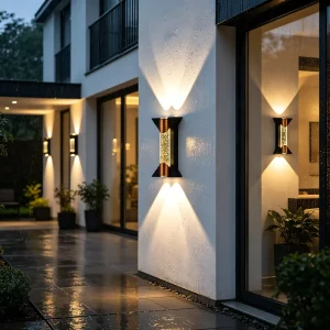 Black+Gold Double Heads IP65 Waterproof Modern Aluminum Crystal Wall Sconce AC85~265V Decorative Yard Lamp