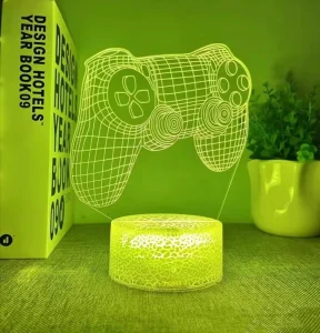 Blue 3D Game Console Icon LED Bedside Nightlight with Remote Control for Game Room and Bedroom