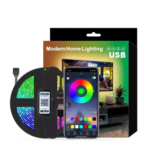 Bluetooth App-Controlled 5V 5050 RGB USB LED Strip Light for TV and Home