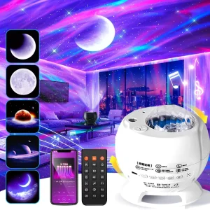 Bluetooth Speaker Aurora Star Projector Water Ripple Moonlight Night Light for Bedroom
