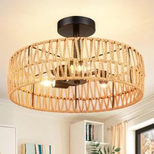 Bohemian Woven Recessed Ceiling Light Paper Rope Ceiling Light Bracket Suitable for Living Room Bedroom Kitchen