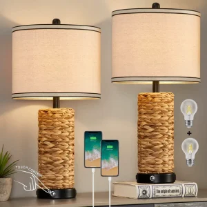 Boho Rustic Metal Table Lamps Set of 2 Bedside Nightstands LED Dimmable Eco Friendly Eye Caring Bedroom Living Room