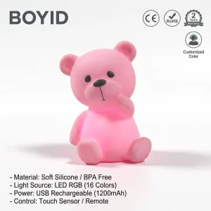 Boyid Cartoon Bear LED Night Light for Kids & Baby Silicone Material Bedroom Use