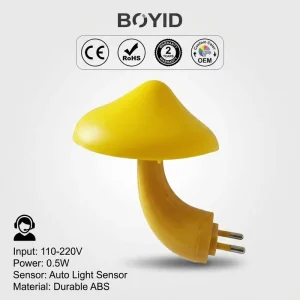 Boyid Led Cute Night Light Bug & Mushroom Design Plug in & Light controlled Small Night Lamp