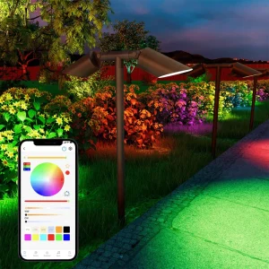 Brass DC24V Double Head Pathway Light IP65 Outdoor Bollard Light with RGBW WiFi Control