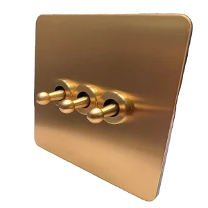 Brass Toggle Wall Switch UK Standard 3 Gang Stainless Steel Panel