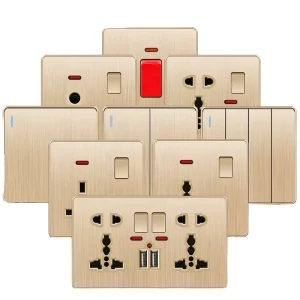 British Standard Gold USB Switch Wall Socket Universal for Home Use with Charging Feature