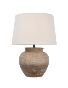 Brown Iron Fabric Table Lamp with Fabric Iron Drum Shade Vintage Style LED Handmade Ambient Light Simple Indoor Use