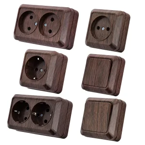 Brown Retro Wood Grain EU Standard 250V 10A 16A Touch Push Button Schuko Wall Switch Socket