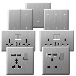 Brushed Grey PC UK 13A Wall Light Switches and Sockets for Kitchen Network TV