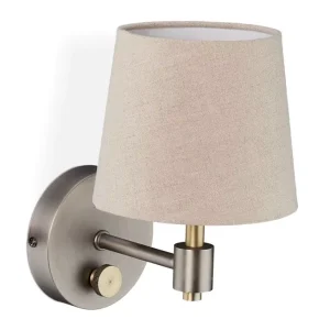 Brushed Silver & Iron Wall Lamp with Beige Linen Fabric Shade Warm White LED 220V Modern Bedside Home Light