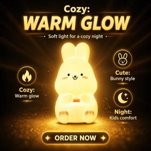 Bunny Baby Night Light, Touch-Control Silicone Lamp, Breathing Light, 7-Color Changing