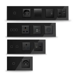 CE Certified Hotel Outlet DIY Electrical Wall Socket PC 16A Double/Single/Triple Europe/Germany Tempered Glass Panel
