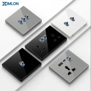 CE Marked UK Socket 220V Tempered Glass Wall Switches and Sockets White Grey Black Manufacturer Toggle Light Switch