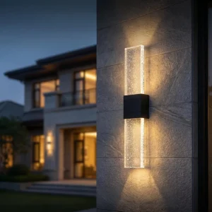 CE RoHS 3000K Metal Base Wall Mounted Exterior Doorway Patio Courtyard IP65 Rainproof Simple Crystal Wall Lamp