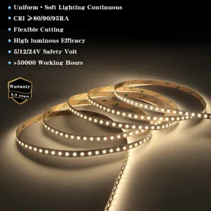 CE RoHS ETL SMD 2835 LED Strip Light 12V 24V 60 120 240 LEDs Dimmable CRI 80+ High Density 5m/10m Roll for TV Backlighting and Room Lighting