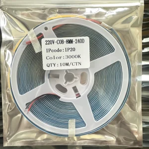 COB 8mm 240D 9W M 220V Flexible LED Strip Lights Self Adhesive 10M Pack PVC Decoration Linear Light Strips for Commercial Decor