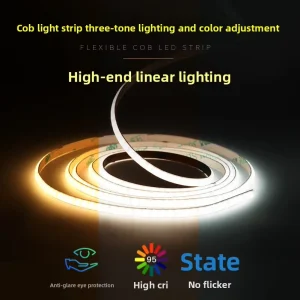 COB Dual-Color LED Strip Light 24V CRI95 2700K/6000K Three-Tone Dimming Intelligent Control Self-Adhesive Indoor Linear Tape OEM