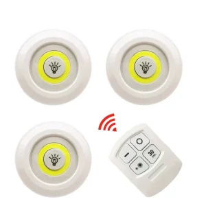COB LED Puck Display Cabinet Lights 3-Pack with Remote Control, 3 AAA Batteries