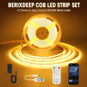 COB LED Strip 312 Leds m Smart App Control Dimmable 10m Timing Self Adhesive Cuttable Linear Light for Indoor Space Decoration
