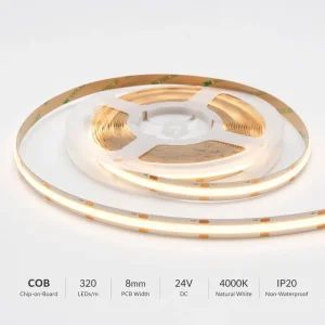 COB LED Strip 320 LEDs/m CRI 90 Dotless Flexible Tape DC12V/24V Dimmable Wi-Fi Smart TV Backlight and Cabinet Light